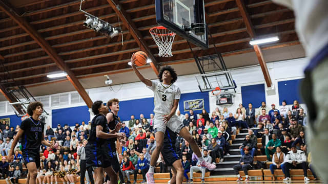 Zach White scores the ball for Notre Dame against Santa Margarita on Tuesday, Feb. 13, 2024 in the CIF Southern Section Division 1 quarterfinals.
